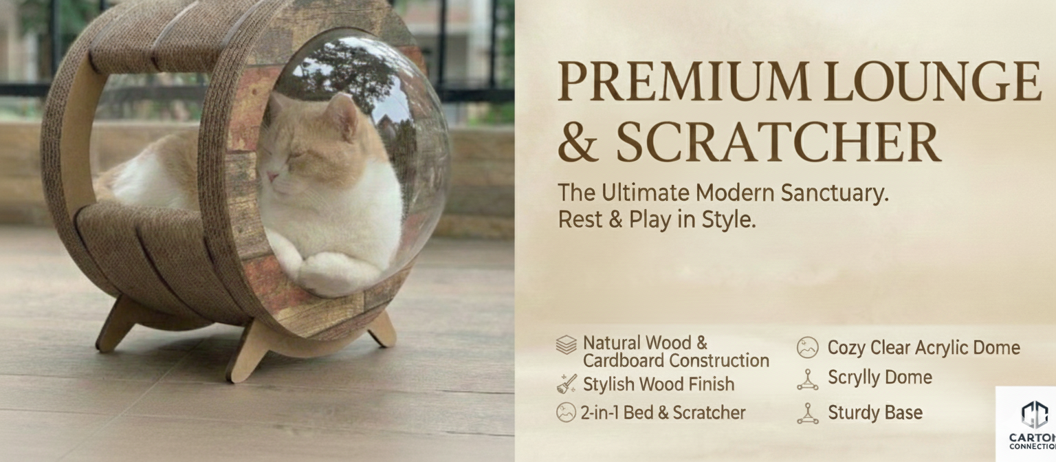 Kitty Space Capsule - Cat Scratcher Space Capsule Made of Corrugated Cardboard, MDF & Acrylic