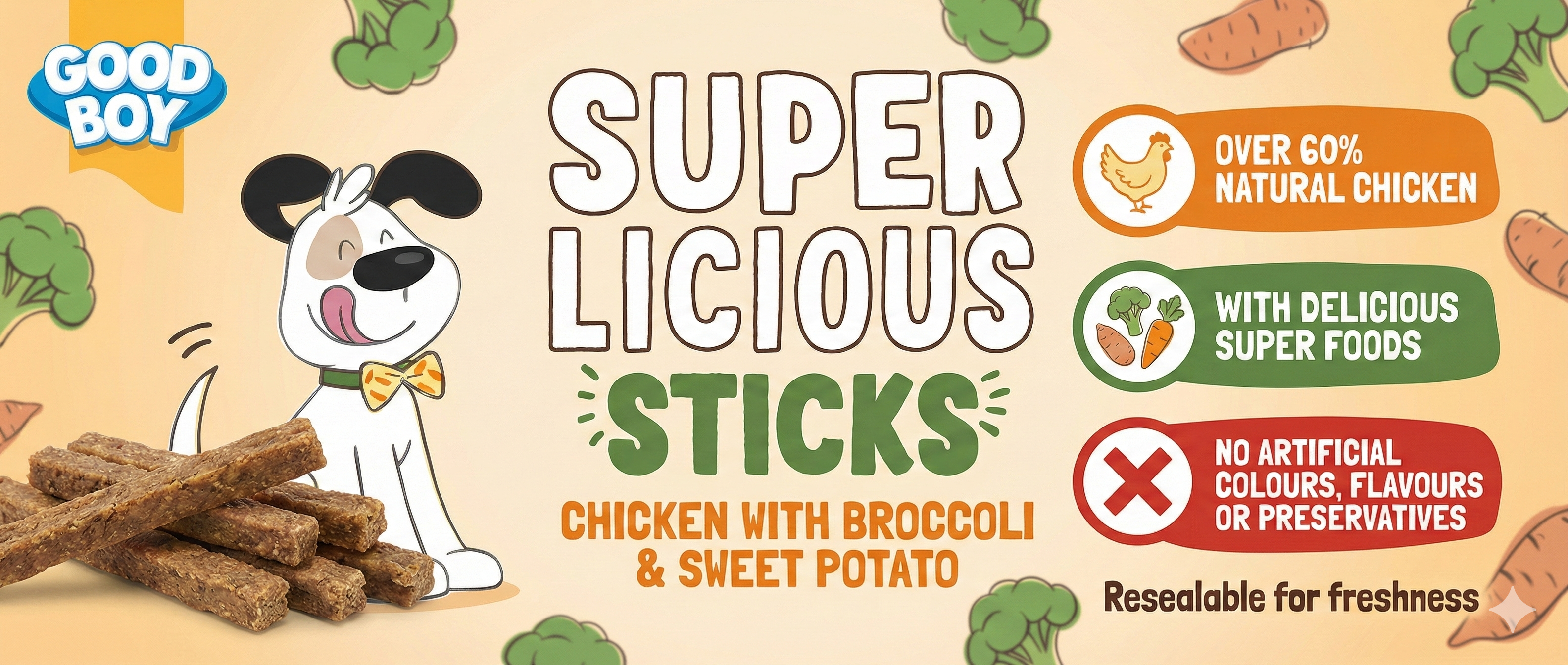 Goodboy Super Licious Chicken With Broccoli & Sweet Potato Bones 100 G