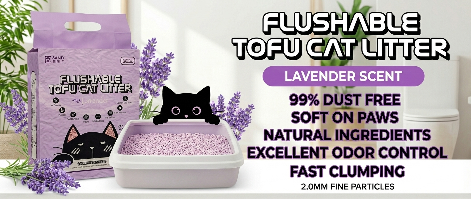 Pack of 6 Tofu Flushable Cat Litter - Lavender Scented Sand Bible
