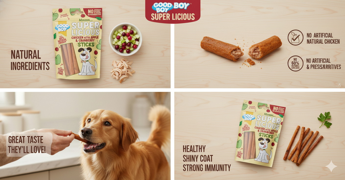 Goodboy Super Licious Chicken With Apple & Cranberry Sticks 100 G