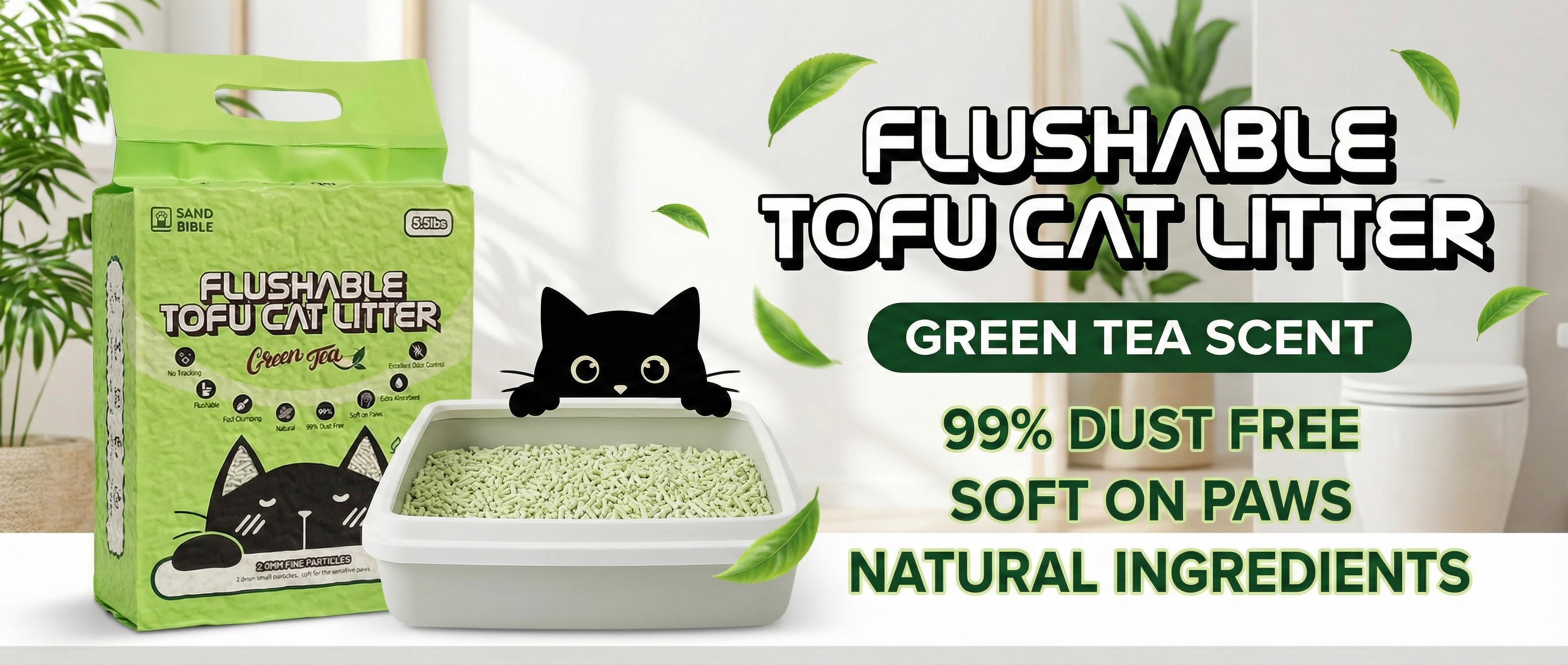 Pack of 6 - Sand Bible Tofu Flushable Green Tea Cat Litter