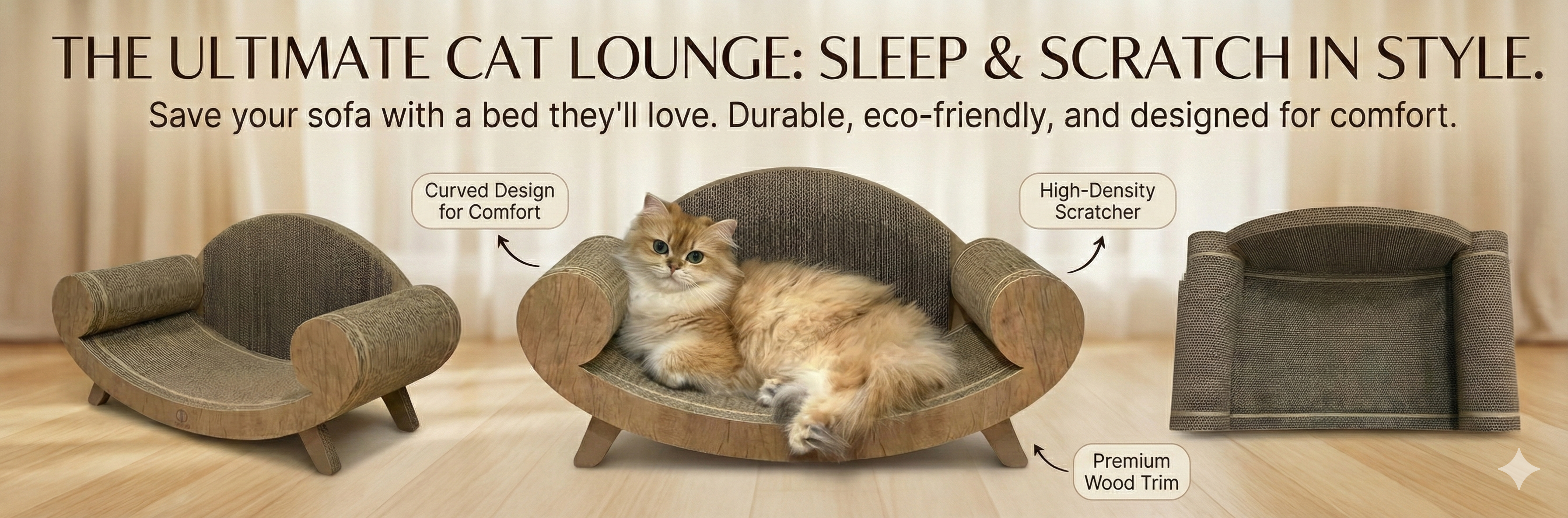 Purrline Sofa Lounge Cat Bed and Scratcher for Comfortable Cat Relaxation