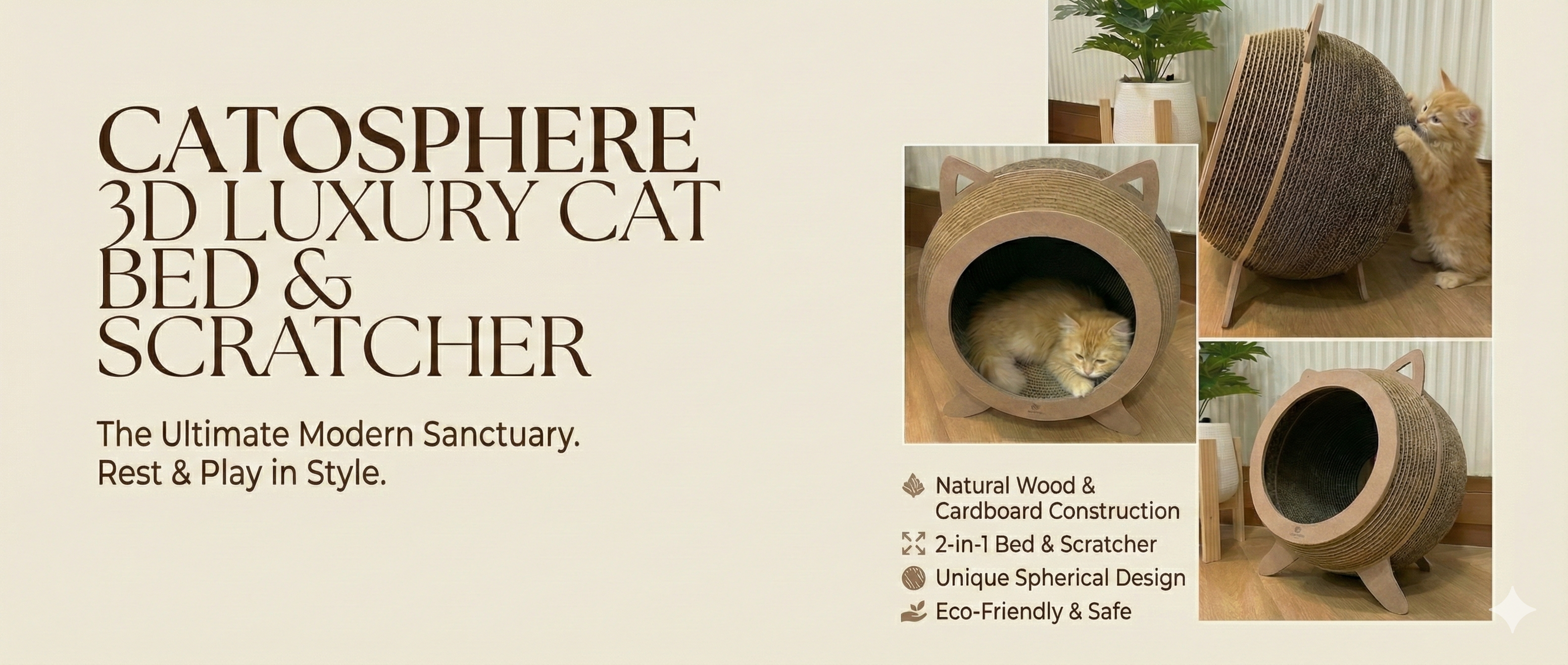 Catosphere 3D Luxury Cat Bed & Scratcher Made of Natural Wood MDF